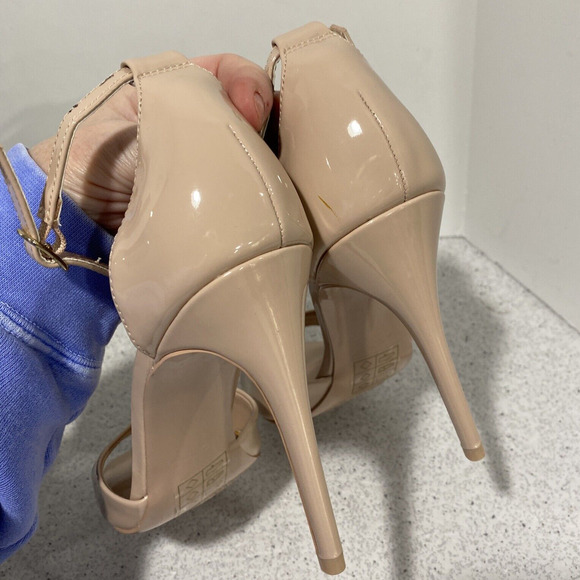 ALDO 9M Nude Patent High Heel Dressy Shoes Open Toe Ankle Strap Sexy Stilettos - Picture 8 of 10